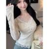 Elegant Lace Slim Fit Long Sleeve Women's Shirt with Waist-Cinching Bow - Spring/Summer Collection