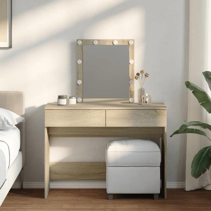 VidaXL Dressing Table with LED Sonoma Oak 100x40x130 Cm, Makeup Table, Bedroom Dressing Table, Dressing Table with 848194