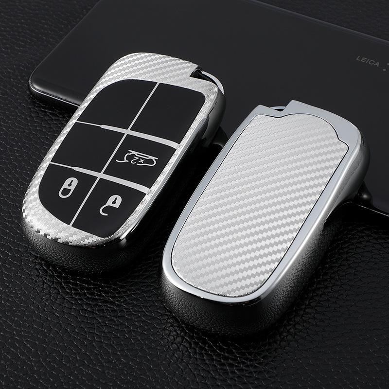 Carbon Fiber Key Cover for Jeep Compass, Cherokee, Renegade, Grand Cherokee, and Dodge