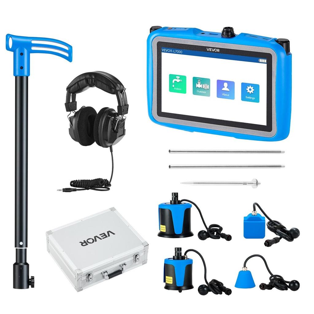 Rohrwasserleckdetektor mit 4 Sensoren, 1Hz-10000Hz, LCD-Touchscreen, Leckortungsgerät für unterirdische Leitungen mit 3 Hörstäben,