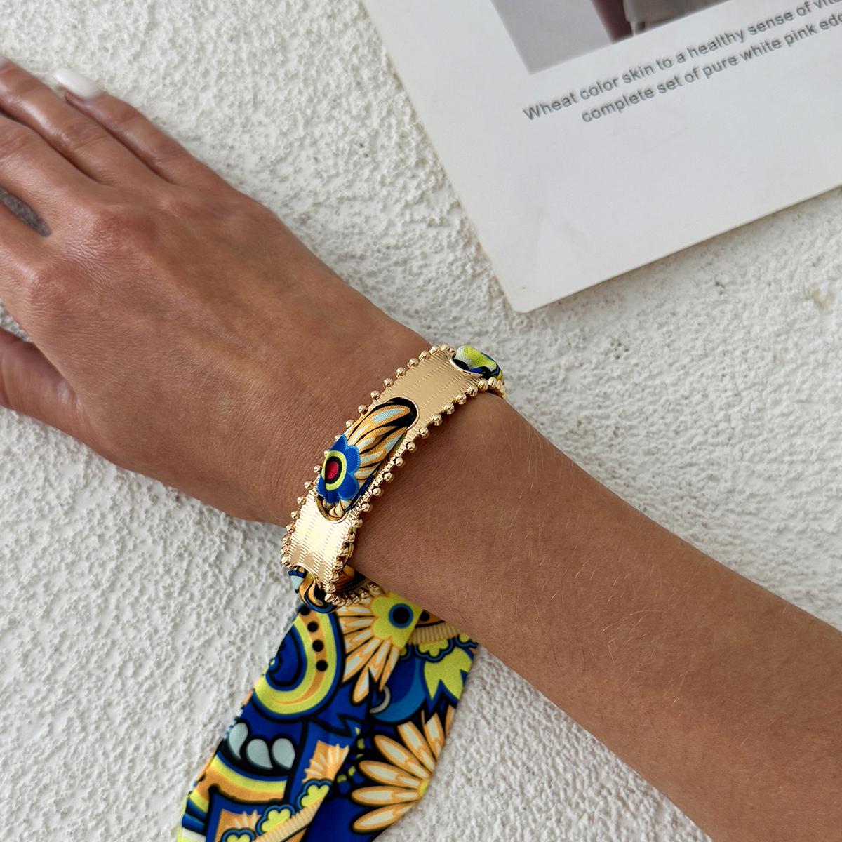 

Ingemark 4 Colors Vintage Scarf Ribbon Adjustable Wide Bracelet Women Hip Hop Leopard Print Metal Open Cuff Bangle Boho Jewelry