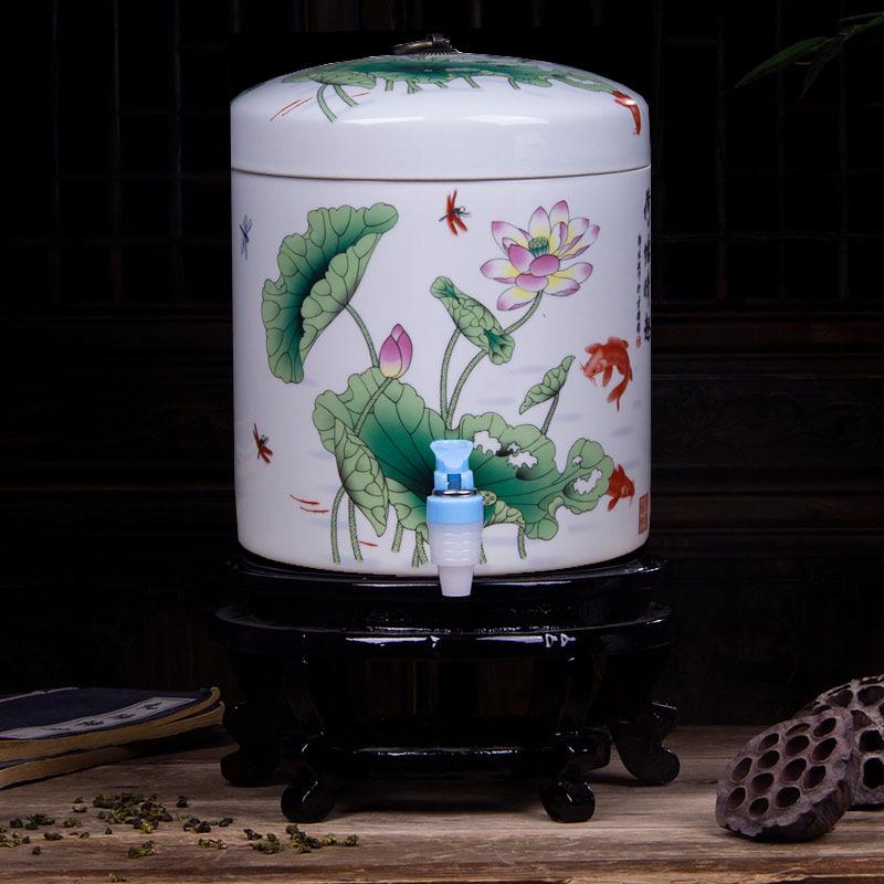 Large Ceramic Filtered Water Dispenser with Faucet and Lid