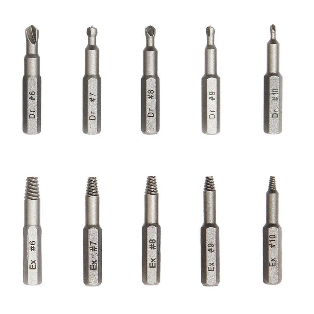 10pcs/Set Broken Head Screw Extractor Drill Bit 4mm 6.35mm Damaged Screw Tap Remove Tool For Hexagon Screws Metal Drill Bit Set