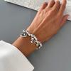 SHIXIN Vintage Acrylic Rhinestone Heart Pendant Bracelet Women Simple Silver Color Elastic Beaded Bracelet Jewelry Accessories