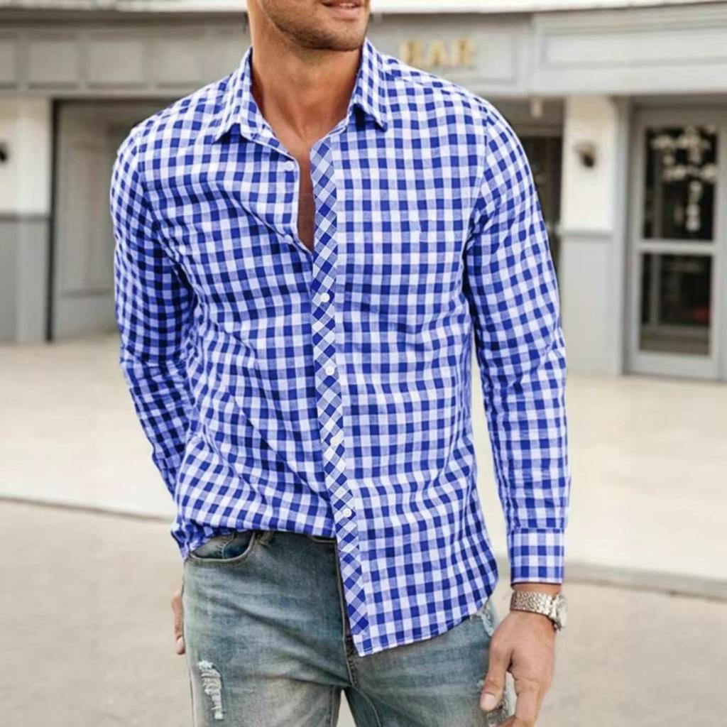 Camicia a quadri casual da uomo a maniche lunghe, versatile per l'uso quotidiano