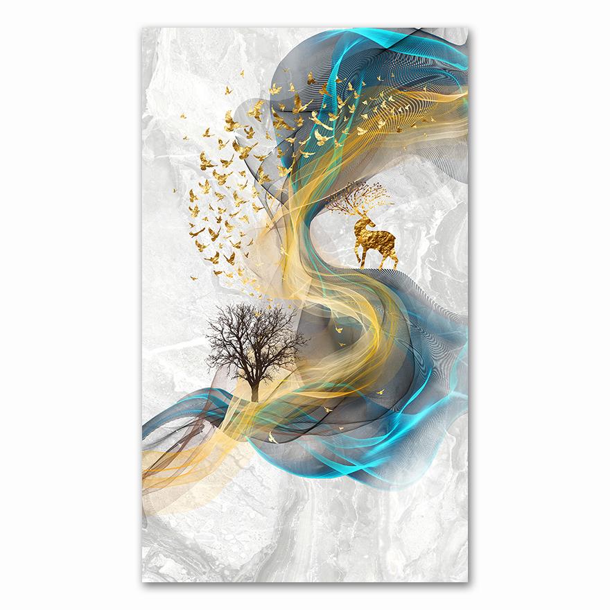 

Абстрактная картина с золотым оленем, большие размеры, синий принт, Золотая Настенная картина F, современная картина на холсте с куадросом для гостиной 30x45cm No Frame