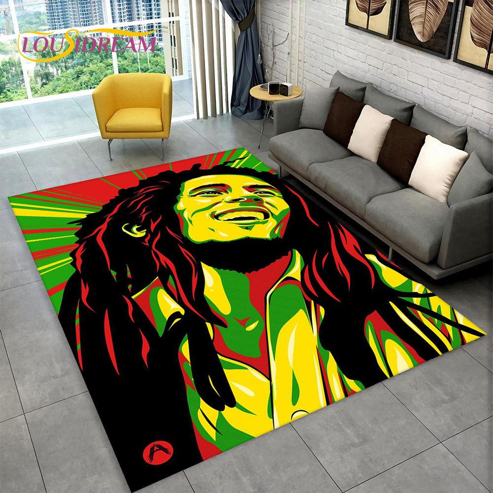 Bob Marley Reggae Music Maple Leaf Jamaican Area Rug,Carpet Rug for Living Room Bedroom Sofa Doormat Decor,Non-slip Floor Mat