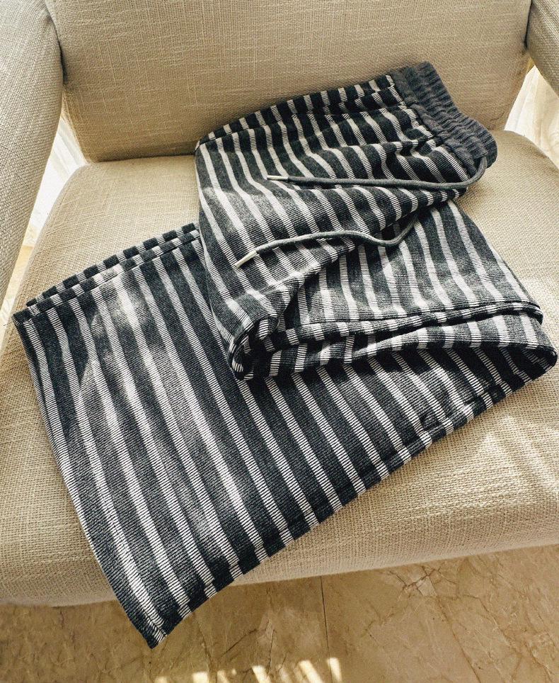 2025 Spring European Style Striped Wide-Leg Plus Size Women's Casual Floor-Length Pants