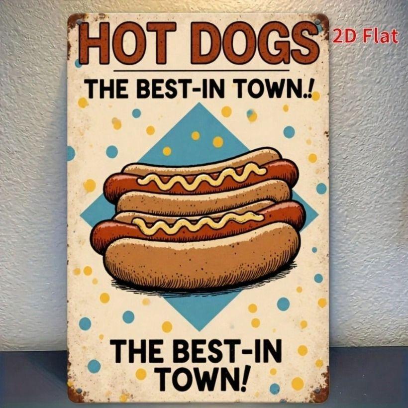 

Metal Wall Art Decor, Retro Hot Dog Sign for Bar, American Poster for Kitchen