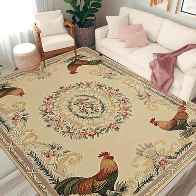 Vintage Rustic Rooster Area Rugs,Washable Country Chicken Floral Rug for Living Room,Non Slip Poultry Rooster Kitchen Floor Mat