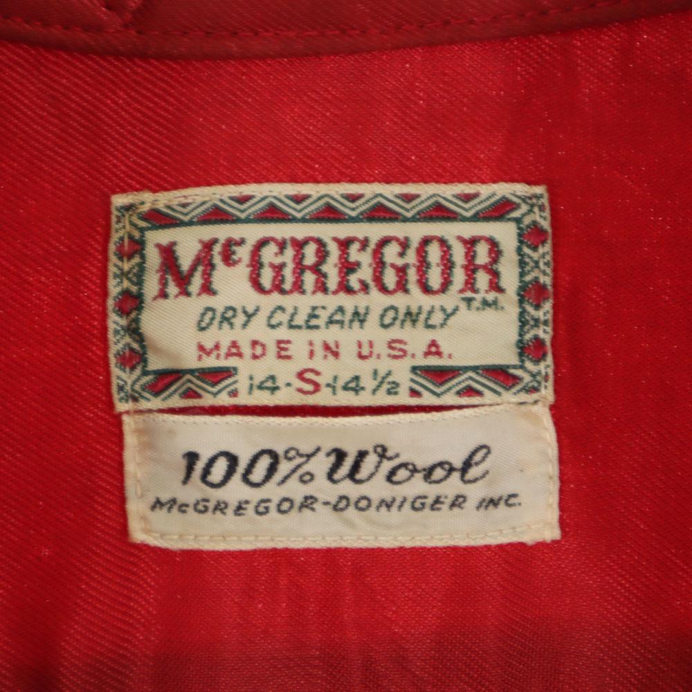 McGregor 50s 60s Wool Vintage Long Sleeve Open Collar Shirt S Red Men's Used