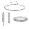 Bride's wedding dress - silver four-row necklace, earrings, elastic wristbands, elastic rings - a set of 4 items