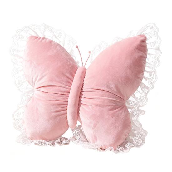 Butterfly Throw Pillow Cuddly Butterfly Pillow with Lace Ruffle Decorative Sofa Couch Pillow for Home Living Room Bedroom Decor