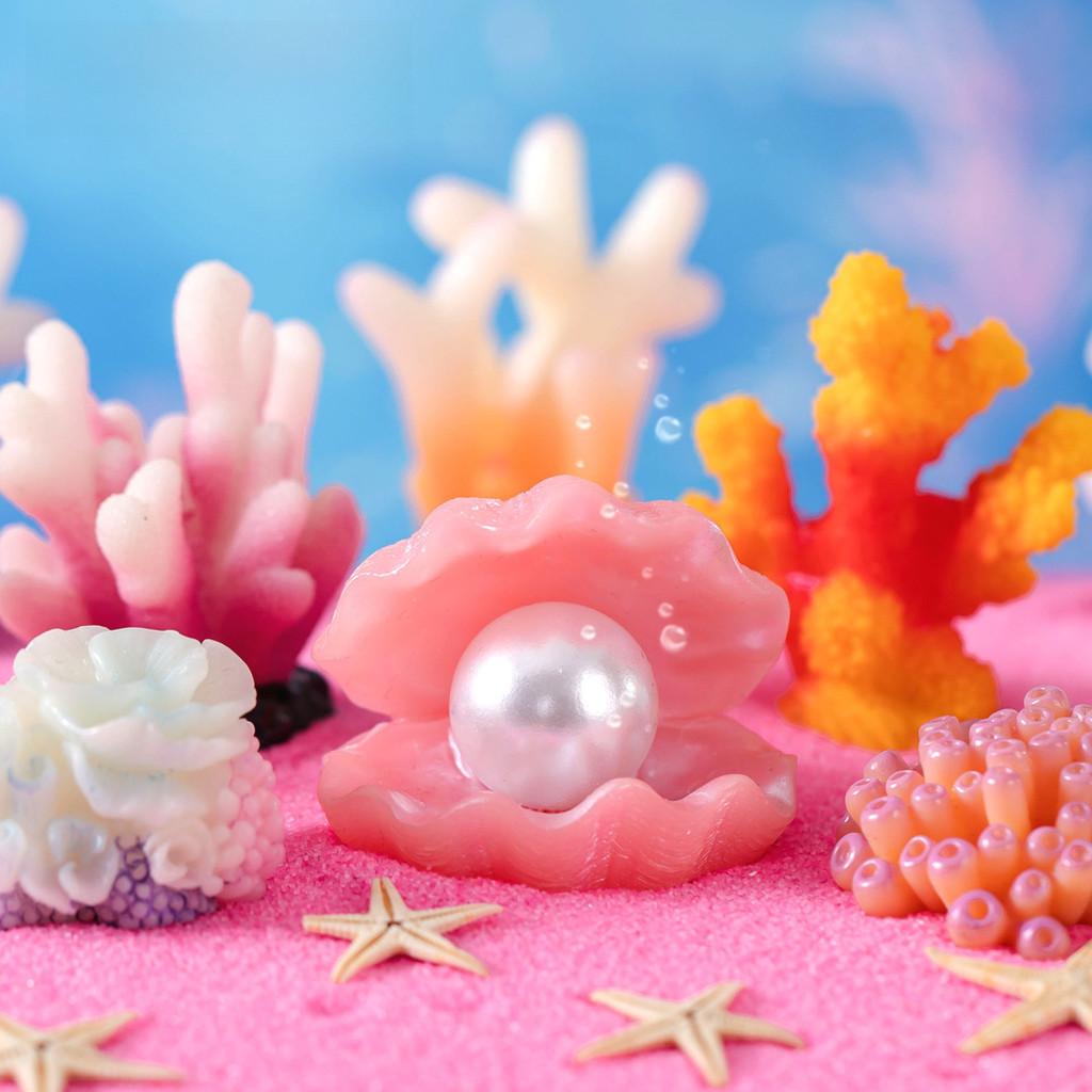 Cute Coral Mermaid Resin Figurine For Aquarium Decor Miniature Ocean Scene Accessories