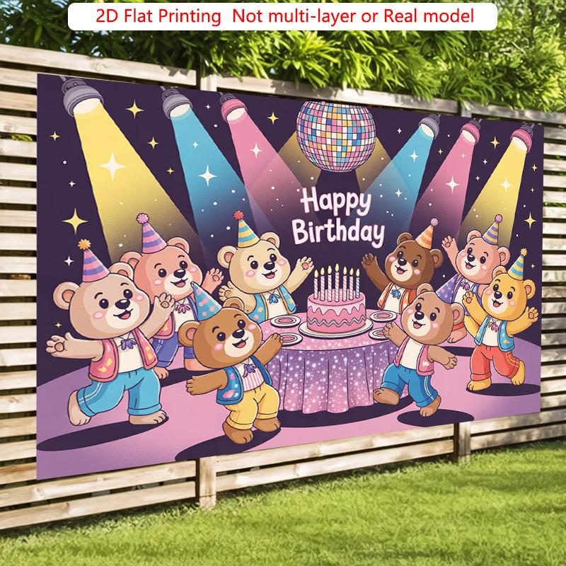 Party Backdrop Cartoon Flat Teddy Cute Spanish Text Hanging Bears Photo Background Decor Birthday Party Decor