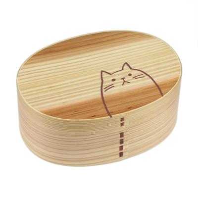 Fujishiro Kogei Magewappa Oval Bento Box Cat Japanese Finish (900ml (Natural) Cat)