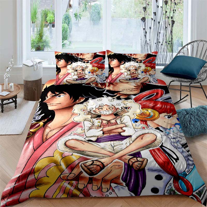 A Set of ONE PIECE Themed Bedding, 3D Digitally Printed, All-season Polyester Duvet Cover and 2 Pillowcases.