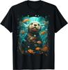 Cute Otter Surrounded by Fish Graphic Cotton TShirt Round Neck Short Sleeve Tee for Unisex Women