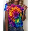 Fashions Women's Clothing Crushed Flower O-Neck Loose Short Sleeve T-Shirt Coloured Print Tops Ventilate Tshirts Streetwear