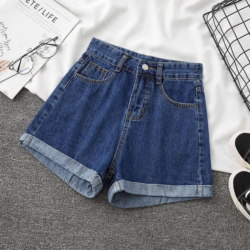 Wowen Classic and Minimalist Fashion Versatile Rolled Edge Female Spring and Summer High-waisted Thin A-line Wide-leg Pants Loose Casual Denim Shorts