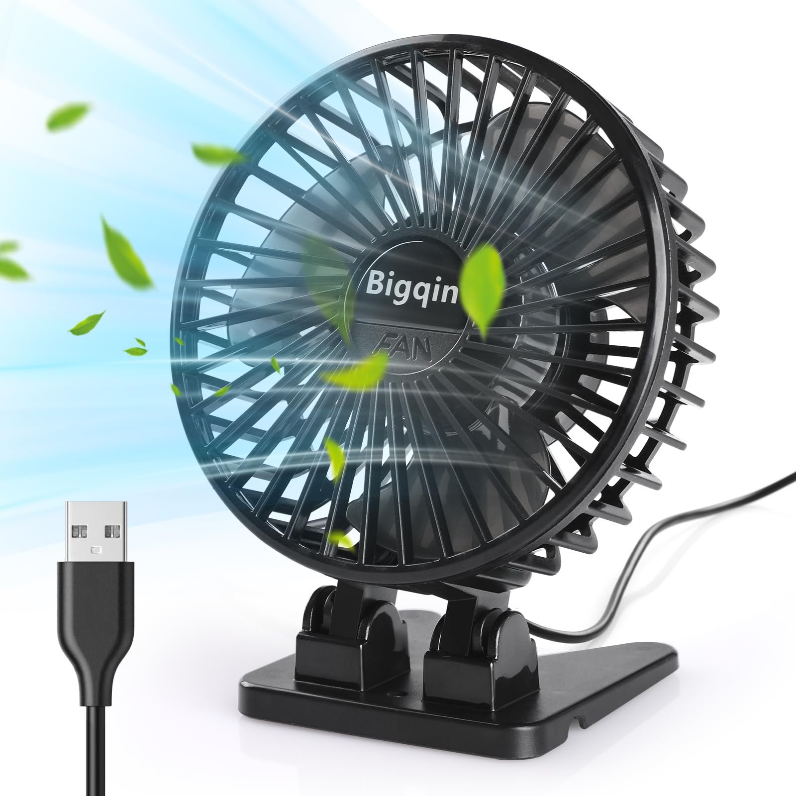 

Bigqin Quiet Mini Foldable Desk Small but 3 Speed USB Adjustable for Living or Car Black Fan, Powerful, Settings, Powered, Angle, Office, Room, Room, чорний