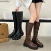 Platform Thigh High Boots Fashion Chunky Heels Black Brown Knee High Boots Autumn Winter Round Toe Zipper Long Motorcycle Botas