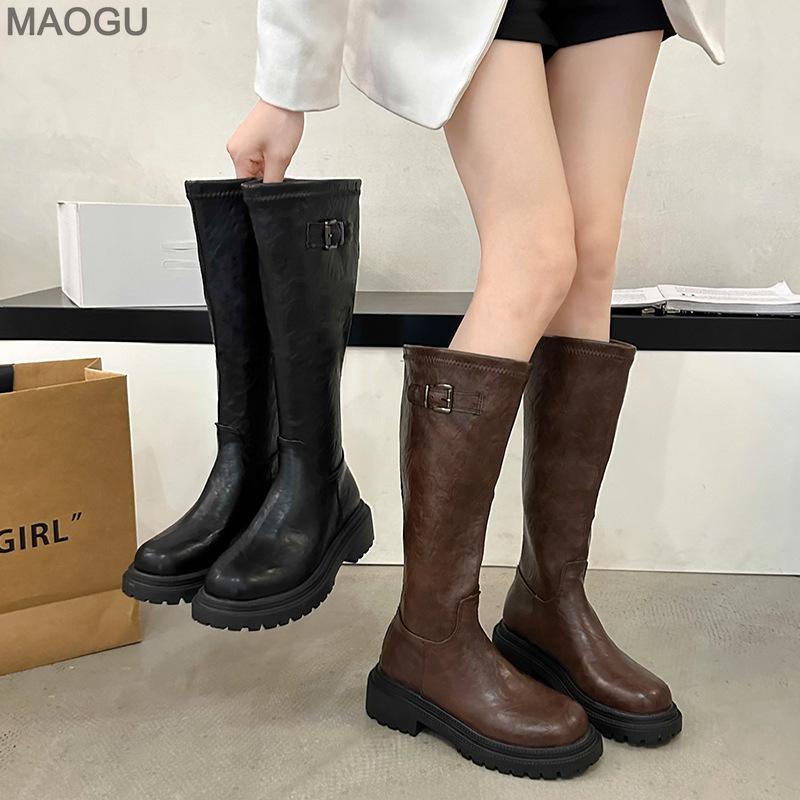 Platform Thigh High Boots Fashion Chunky Heels Black Brown Knee High Boots Autumn Winter Round Toe Zipper Long Motorcycle Botas