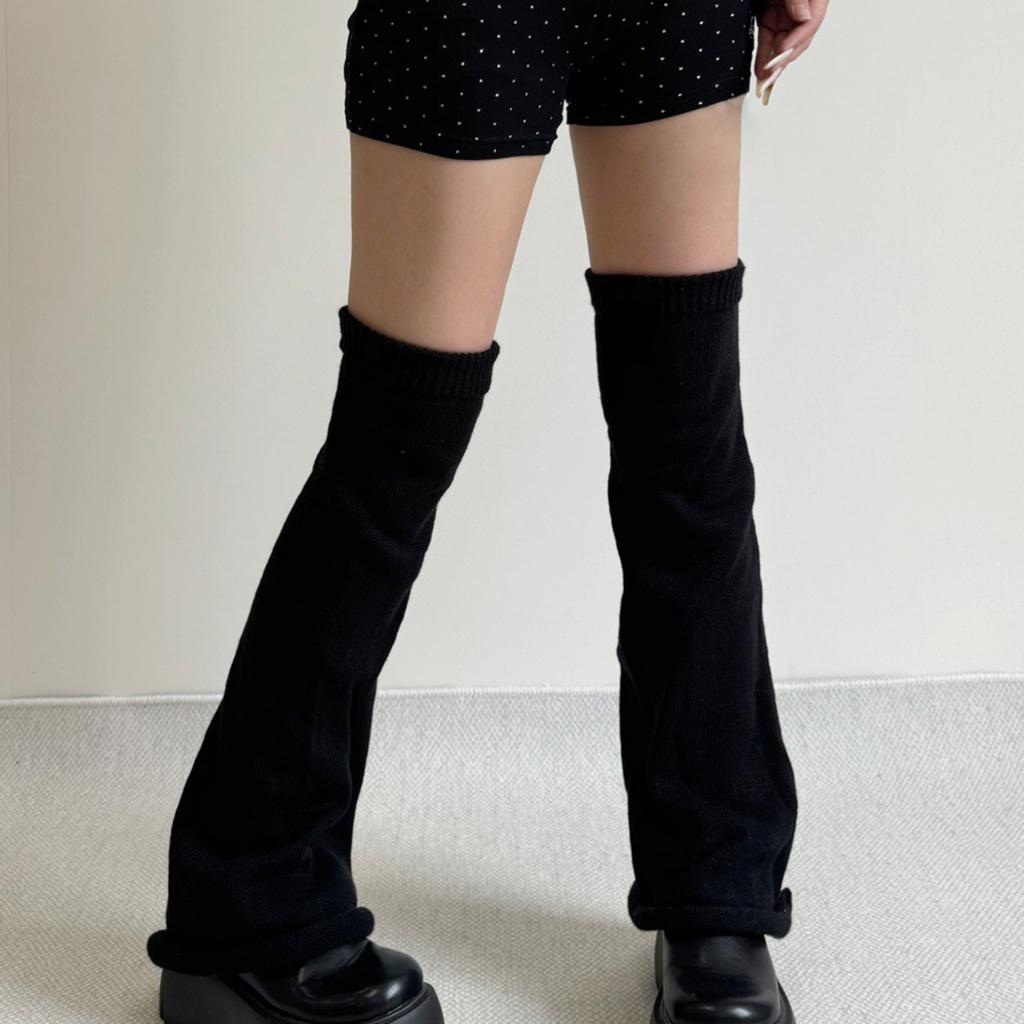 Women Knitted Over Knee Leg Warmers Stockings Solid Color Flared Thigh High Leg Covers Footless Long Socks Streetwear
