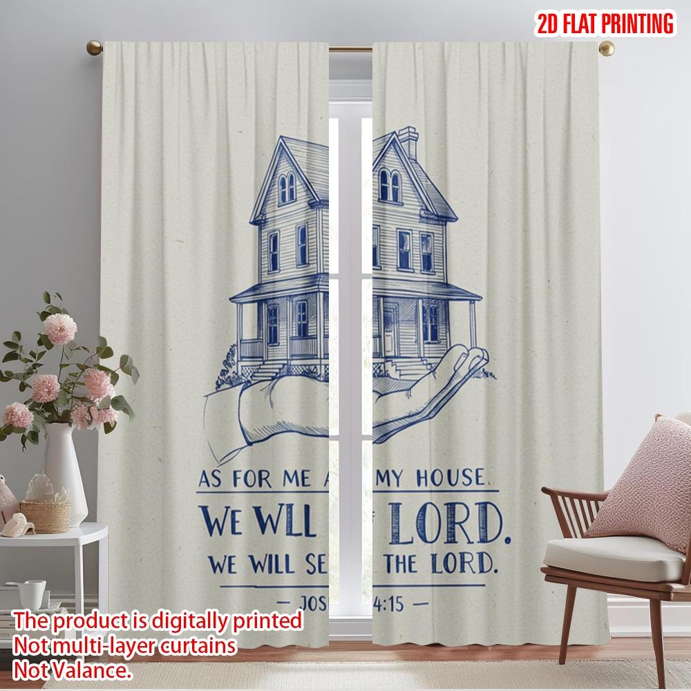 2pcs 2D flat printing Curtain House Serve Lord Joshua 100% Polyester Fabric Without Electricity Birthday Party for Holiday