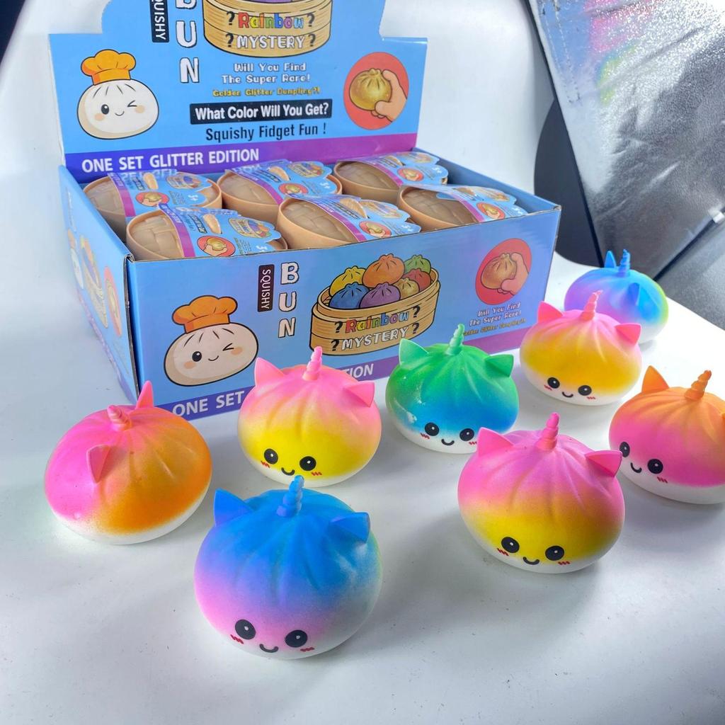 12PCS Unicorn Dumplings Squishy Blind Box rainbow Gradient Squeeze Fidget Toy Stress Relief Sensory Set for Kids