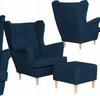 Wingback Armchair with Footstool Scandinavian Velvet Hunter Family Furniture Navy Blue