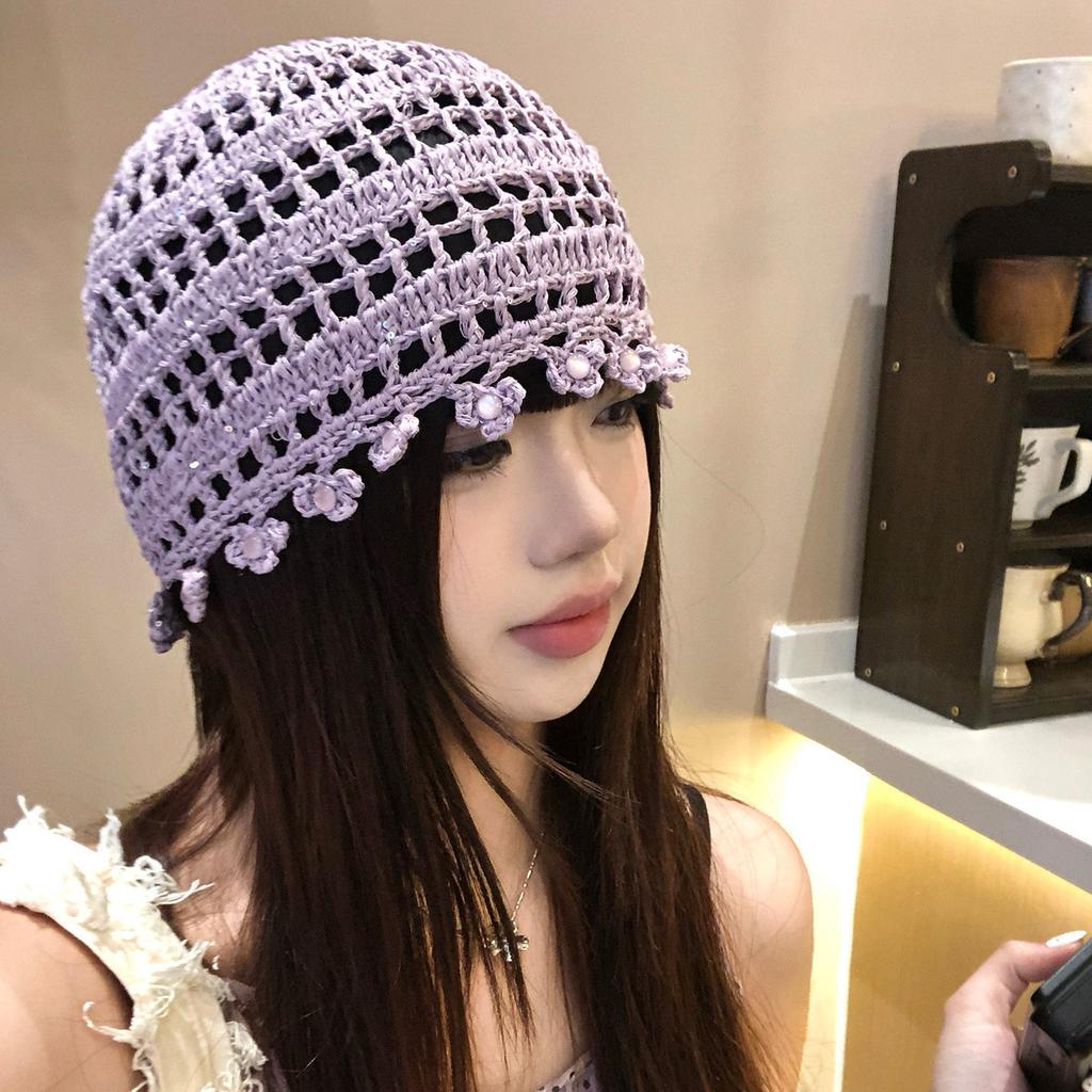 Japanese Retro Hollow Knitted Headgear Spring And Summer Female Ethnic Group Wind West Sichuan Travel Photo Flower Fringed Pullover Hat