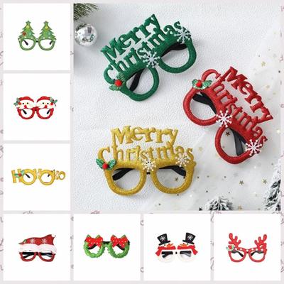 Plastic Merry Christmas Glasses Decorative Deer Horn Glasses Santa Snowman Glasses  Photo Prop