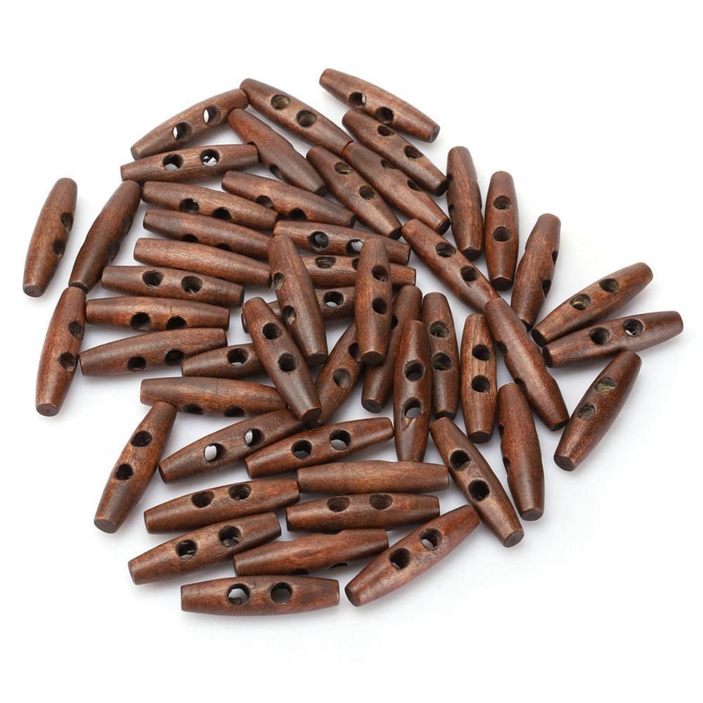 50Pcs Dark Coffee Wood Toggle Buttons Olive Shape Sewing Buttons 2 Holes Buttons DIY Clothing