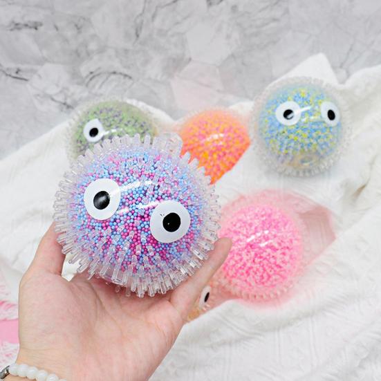 Cartoon Big Eyes Fuzz Ball Foam Bead Filled Stress Relief Clear Textured Ball Sensory Toy Portable Anti-Anxiety Squeeze Ball Fidget Toy