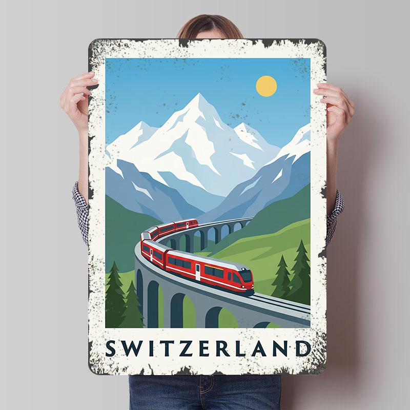 

Switzerland Train Travel Tin Plaque Poster Customized Wall Art Retro Vintage Metal Signs for Man Cave Room Decoration Cozy Decor 7.9x11.8In(20x30cm)