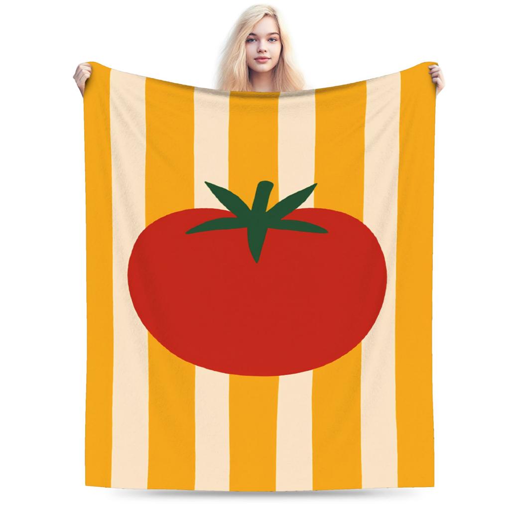 Tomato - Red Background Throw Blanket Soft Comfy Novelty Blanket For Living Room Plane Travel Flannel Bedspread Bed Cover