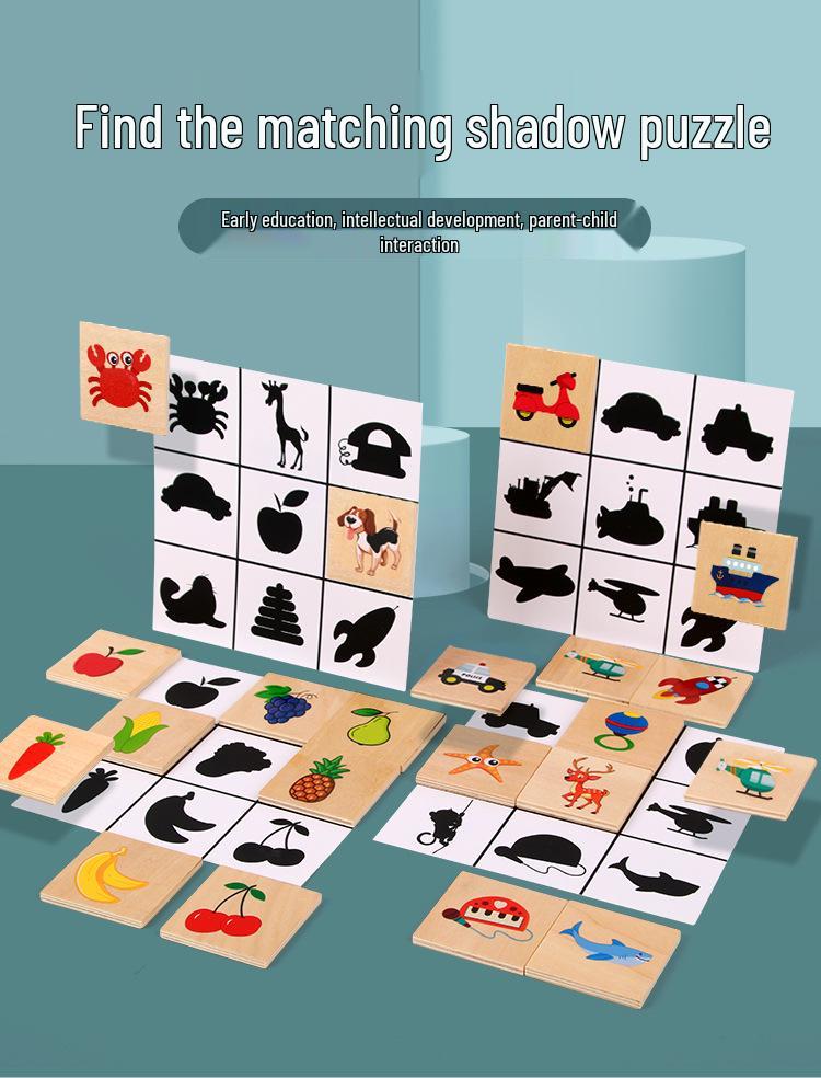 Toddler Shadow Matching Puzzle: Animals, Fruits, Transport & Shapes - Educational Pegboard Toy