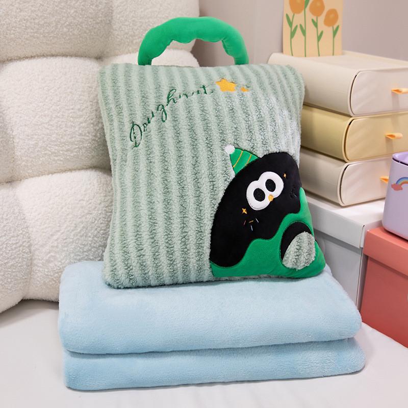 Car Seat Pillow With Plush Cover And Foldable Blanket For Car And Home Use