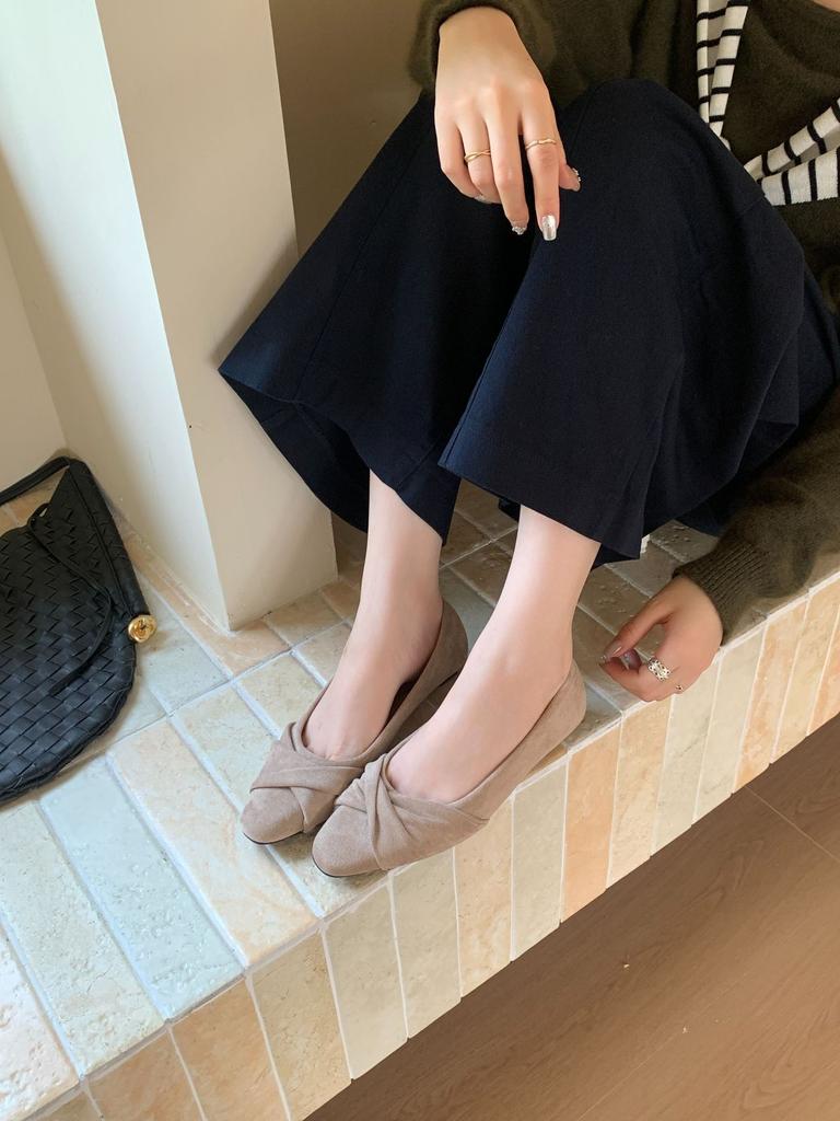 French small slope heel suede square head small single shoes women's shoes 2025 autumn new one-pedal commuter shoes work shoes