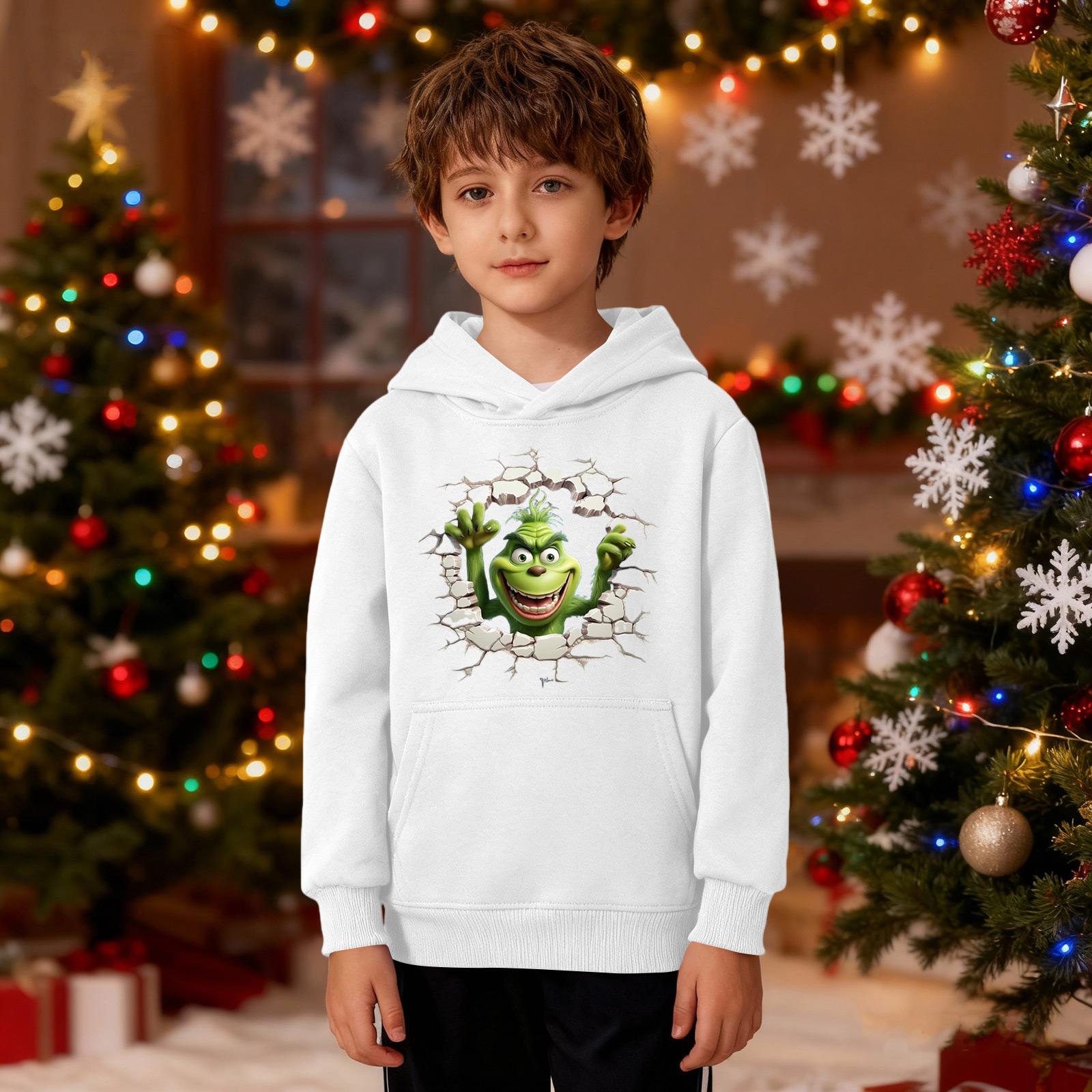 

Рождественский свитшот для мальчиков и девочек, уродливая рождественская футболка, свитшот с круглым вырезом, для малышей, с длинным рукавом, пуловер, наряд, топы 160 белый