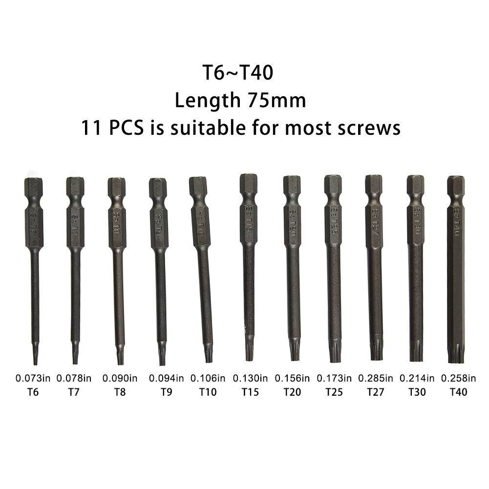 11pcs Torx Screwdriver Bit Set Hex Security Head 75MM Extra Long Magnetic Security Screwdriver Set Hand Tool