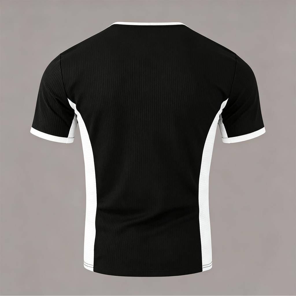 Men's Color Block Half Button Short Sleeve T-Shirt for Summer Casual Athletic Wear
