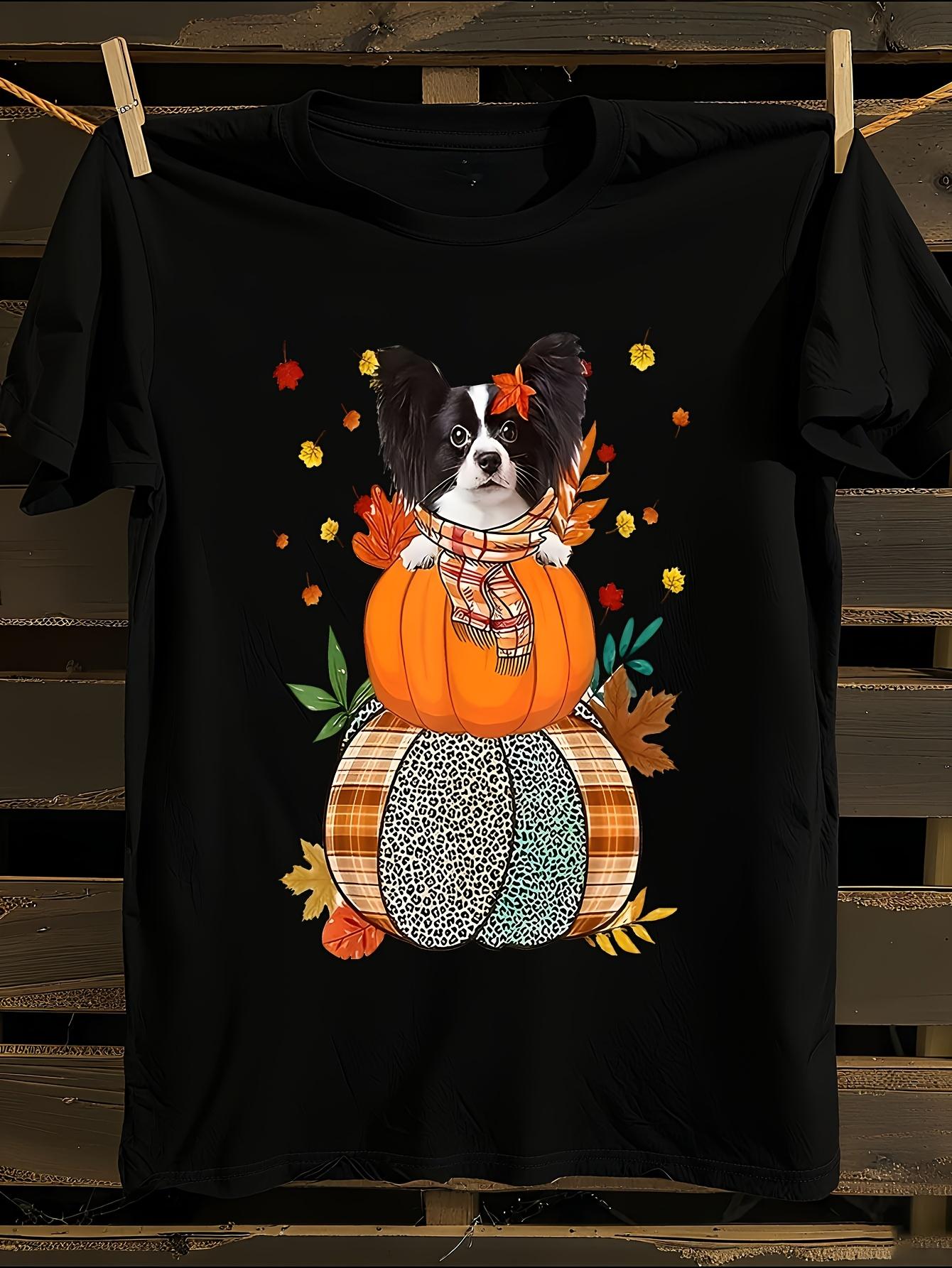 Cute Papillon Dog Pumpkin Thanksgiving Tshirt S