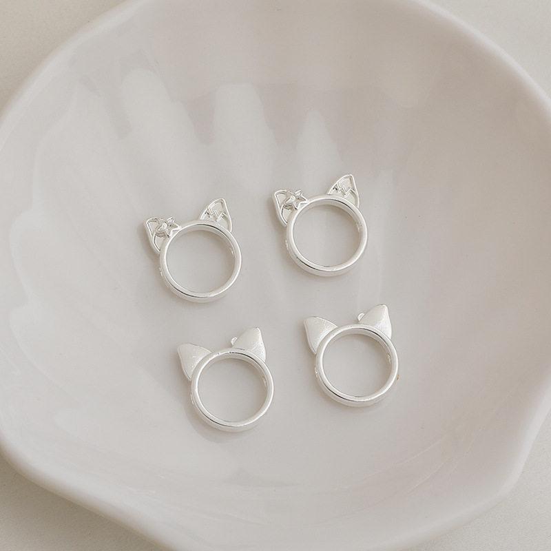 Gold-Plated Cat Ear & Rabbit Bead Ring for DIY Jewelry