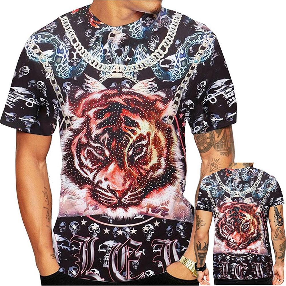 Tendenza moda estiva, T-shirt divertente e creativa, fantastico motivo stampato in 3D con teschio, T-shirt casual e comoda