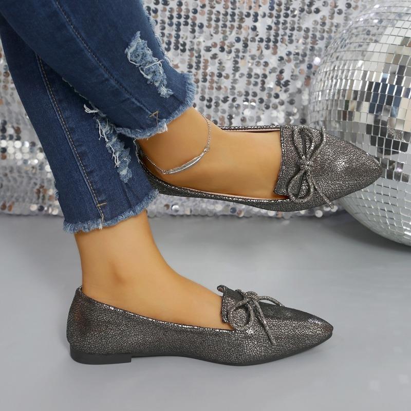 Autumn new retro bow pointed single shoes thick heel soft leather one pedal low heel casual large size women's shoes