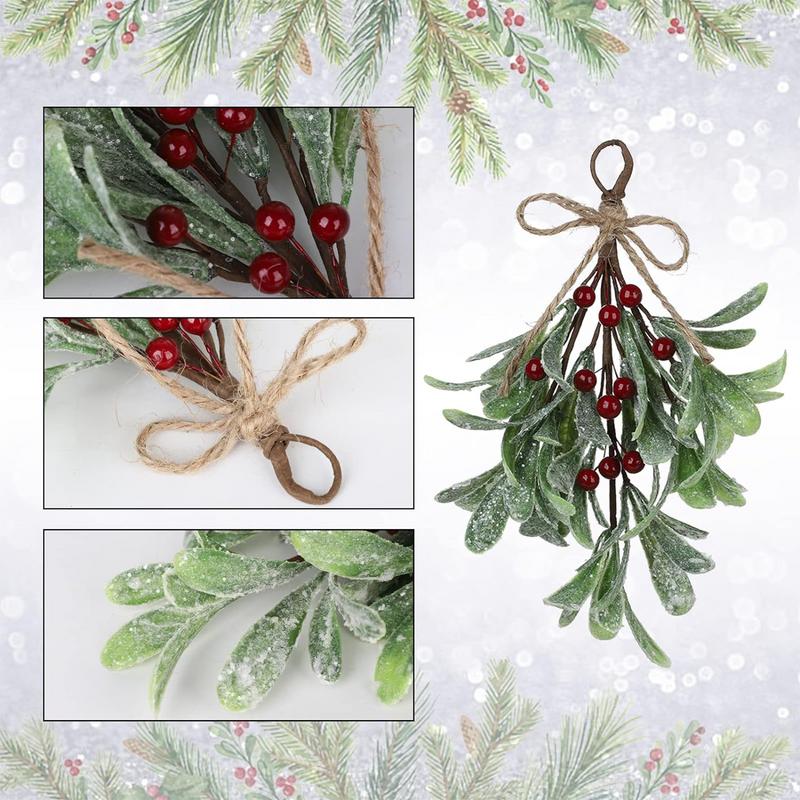 Artificial Mistletoe Pick Frosted Faux Cedar Spray Decorative Christmas Decoration Festive Mistletoe Garland for Party Decor