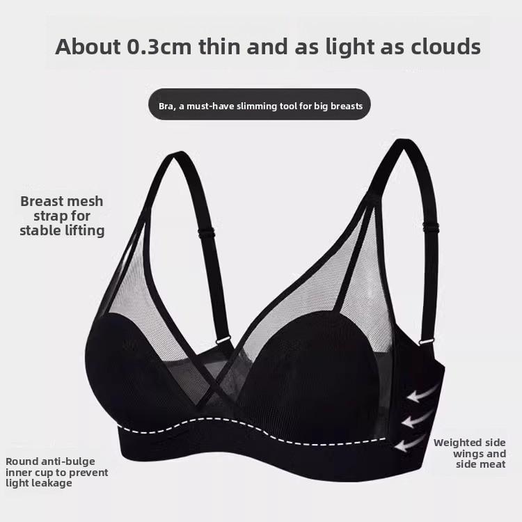 French Sexy Mesh Wireless Corrective Bra, Thin Minimizer Push Up Breathable Bra for Full Bust Women