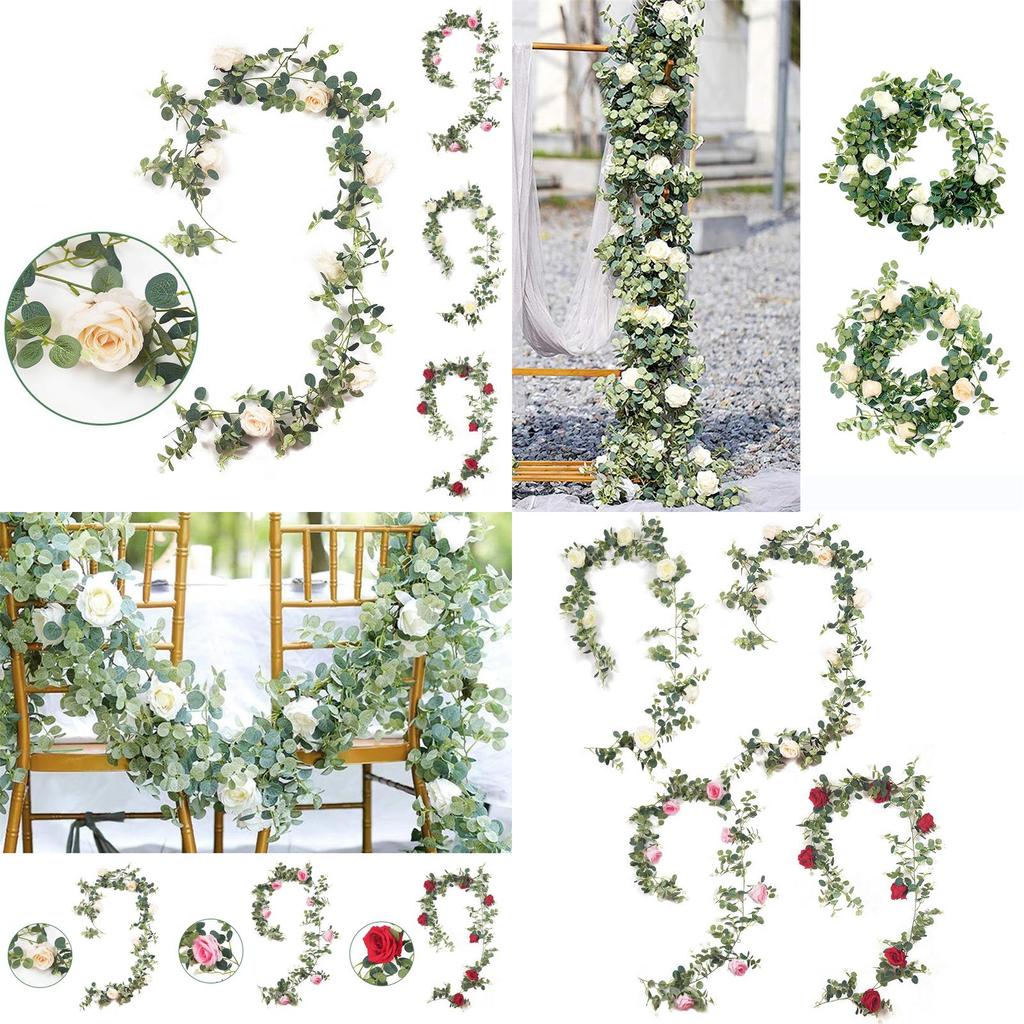 Lush 1.95m Artificial Eucalyptus With Rose Vine Perfect For Event And Home Decorations